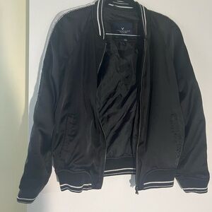 American Eagle Outfitters Black Bomber Jacket with Sporty Stripes